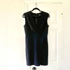 EUC Ann Taylor Black V-Neck Sleeveless Faux Wrap Sheath Dress Size 8